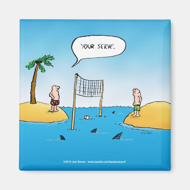 Shark Volleyball Funny Tecknad Magnet (Framsidan)