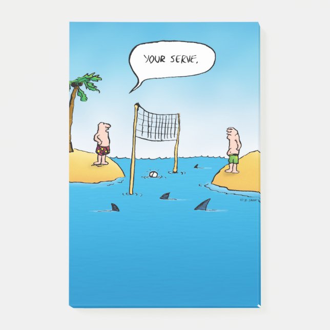 Shark Volleyball Funny Tecknad Post-it Block (Framsida)