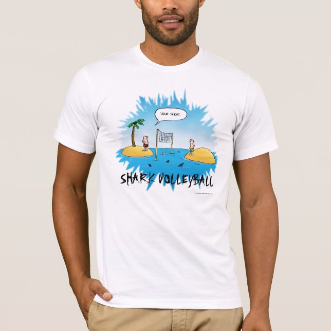Shark Volleyball Funny Tecknad T Shirt (Framsida)