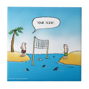 Shark Volleyball Funny Tecknad Tile Kakelplatta