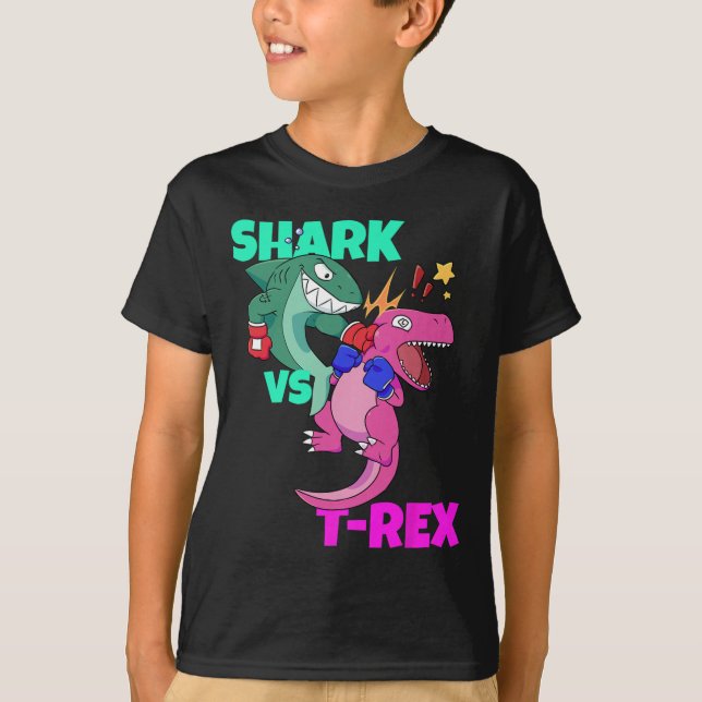 Shark Vs Dinosaur T Rex Boxing Gloves For Kids Boy Shirt (Framsida)