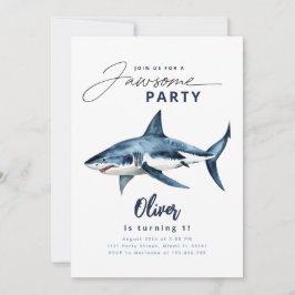 Shark Watercolor Blue Minimalist Jawsome Party Inbjudningar