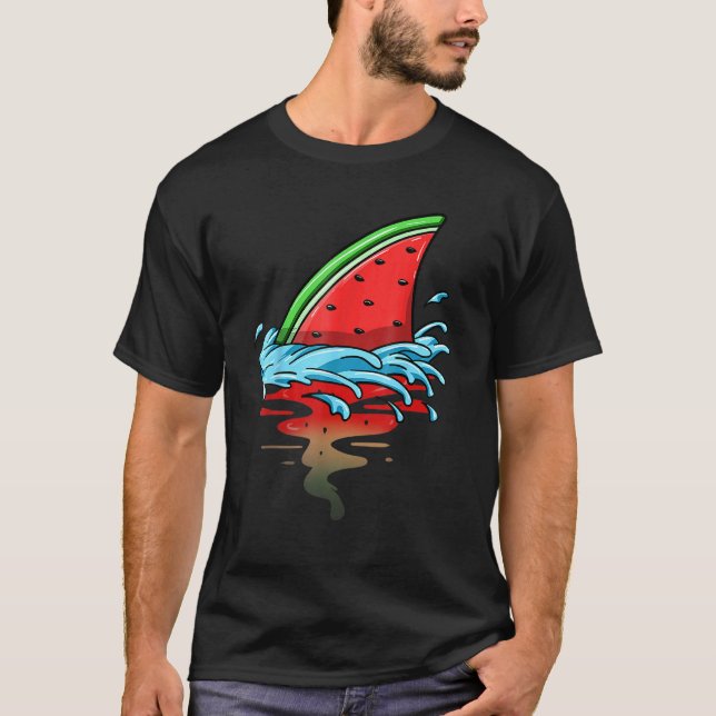 Shark Watermelon Fish Fin Summer Fruit Slice Seed T Shirt (Framsida)