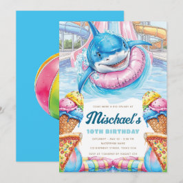 Shark Waterpark Kul Pojkar Pool Party Födelsedag Inbjudningar