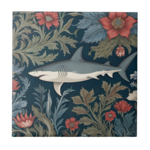 Shark William Morris stil Lämnat vid Sea Ocean Kakelplatta