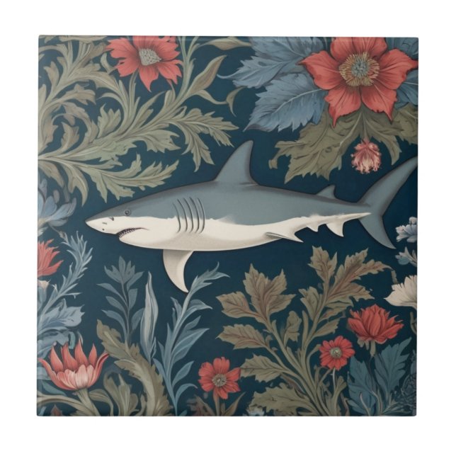 Shark William Morris stil Lämnat vid Sea Ocean Kakelplatta (Framsidan)