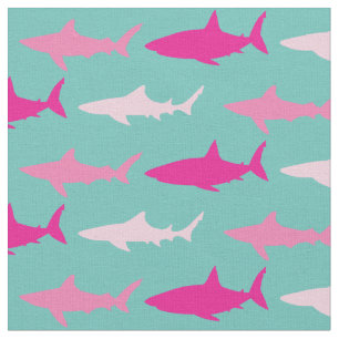 Sharks Cute Silhouette Rosa Teal Tyg