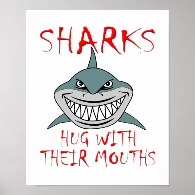 Sharks Hug med Mouths Funny Poster (Framsidan)