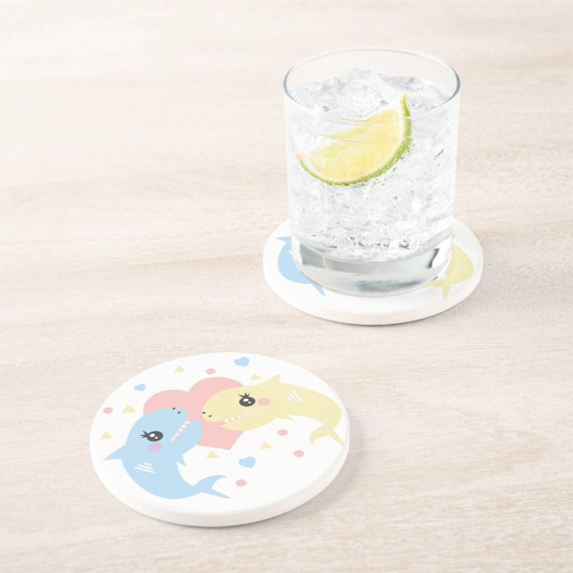 Sharks Kärlek Heart Funny Tecknad Pastel Underlägg (Sidan)