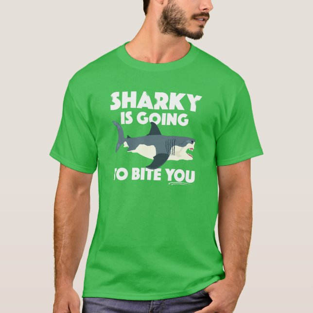 Sharky går till Bita som du utformar - grundläggan T Shirt (Framsida)