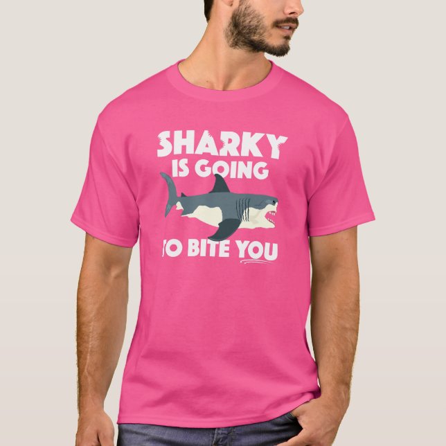 Sharky går till Bita som du utformar - grundläggan T Shirt (Framsida)