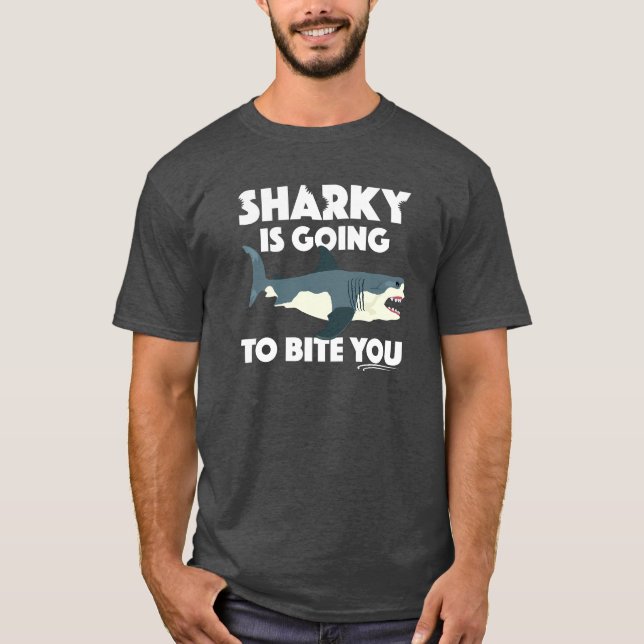 Sharky går till Bita som du utformar - grundläggan T Shirt (Framsida)