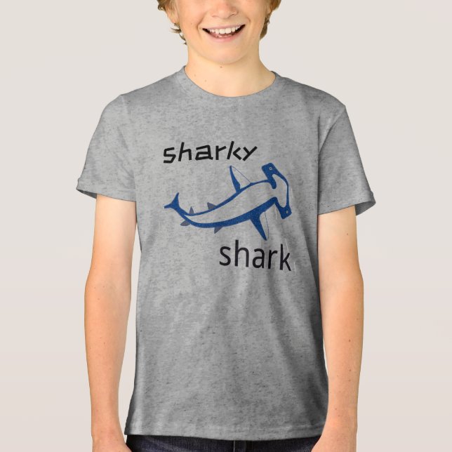 Sharky Shark Light Blue Boys T Shirt (Framsida)