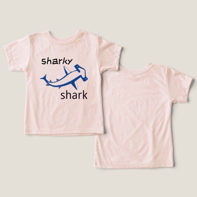 Sharky Shark Light Blue Boys T Shirt (Design fram och bak)