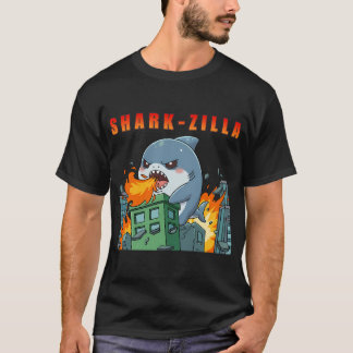 Sharkzilla Chibi Kaiju Förstör Stad T Shirt