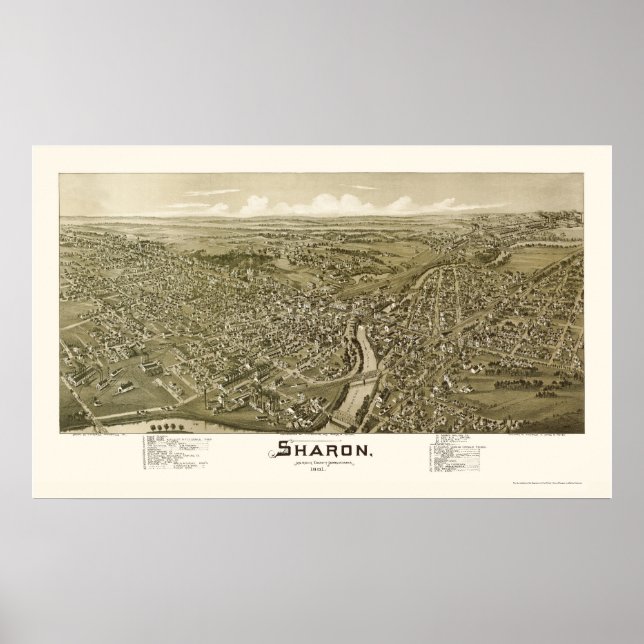 Sharon, PA Panoramic Karta - 1901 Poster (Framsidan)