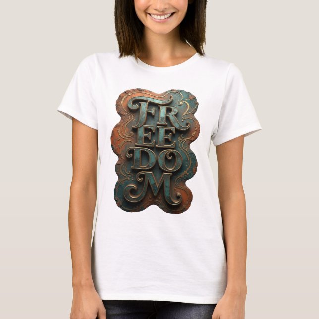 Sharp Gold FREEDOM Slogan T-shirt (Framsida)