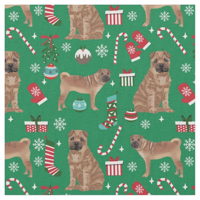 Sharpei hund christmas helgdag tyg (Närbild)