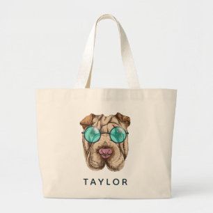 Sharpei i solglasögon tillfogar ditt namn jumbo tygkasse