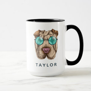 Sharpei i solglasögon tillfogar ditt namn mugg