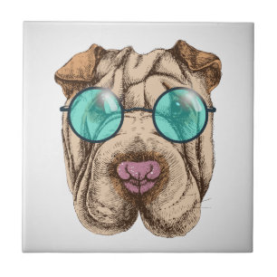 Sharpei i sunglass kakelplatta