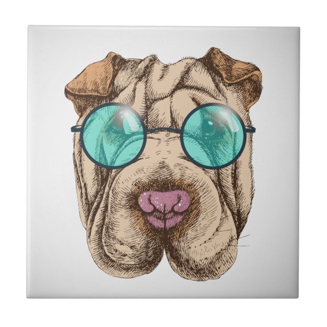 Sharpei i sunglass kakelplatta (Framsidan)