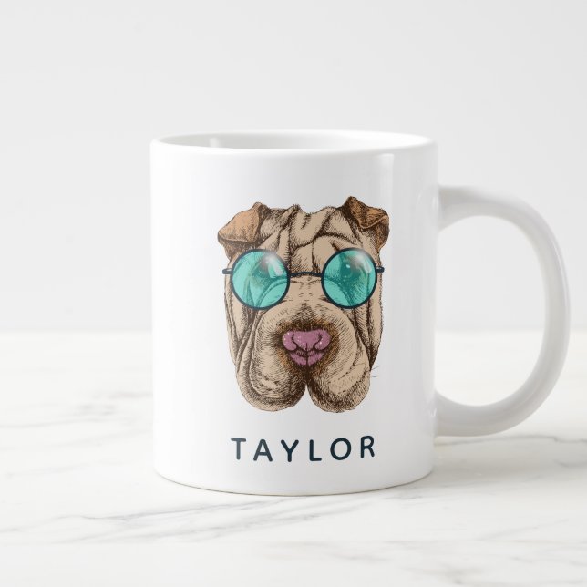 Sharpei i sunglass| Lägg till ditt namn Jumbo Mugg (Höger)