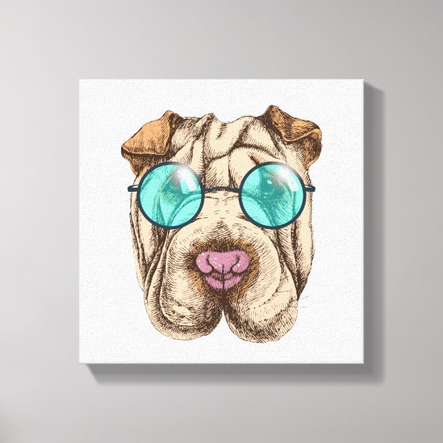 Sharpei in sunglass canvastryck (Framsida)