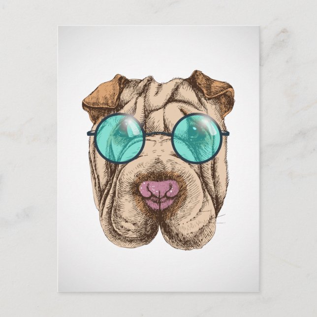 Sharpei in sunglass vykort (Framsida)