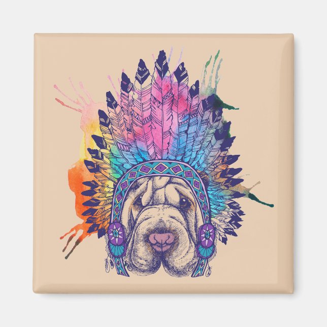 Sharpei Native Indian Chief Magnet (Framsidan)