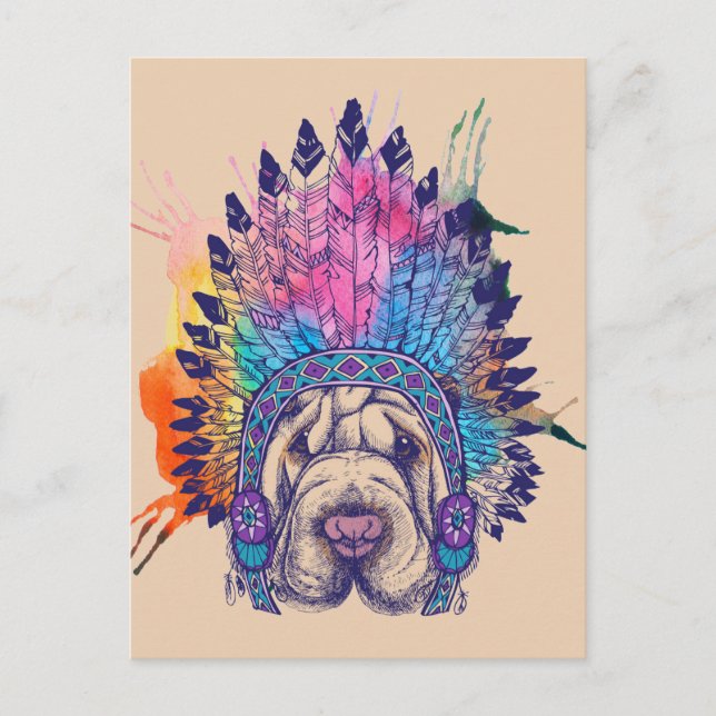 Sharpei Native Indian Chief Vykort (Framsida)