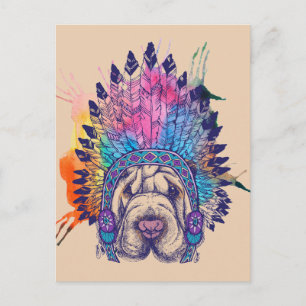 Sharpei Native Indian Chief Vykort