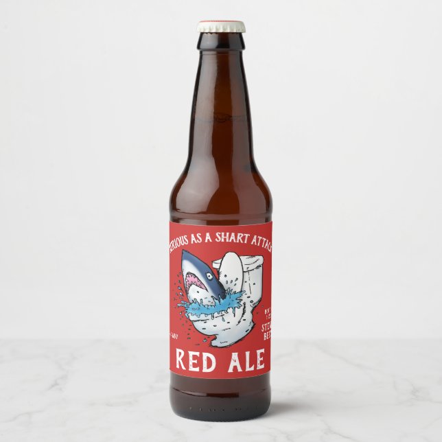 Shart Attack Funny Toilet Shark Ölflaska Etikett (Framsida)