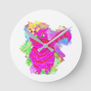 ShaShaShu™ Flashy Rosa Kattunge Clock. Stor Rund Klocka