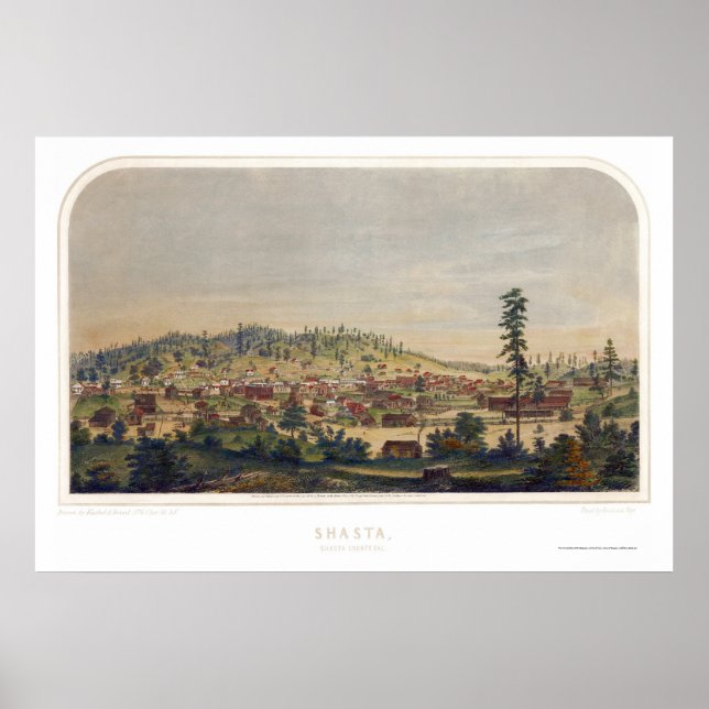Shasta, CA Panoramic Karta - 1856 Poster (Framsidan)