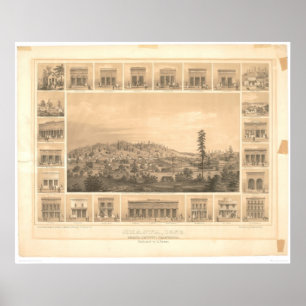 Shasta, CA. Panoramisk Karta 1856 (1612A) Poster