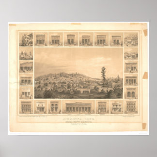 Shasta, CA. Panoramisk Karta 1856 (1612A) Poster