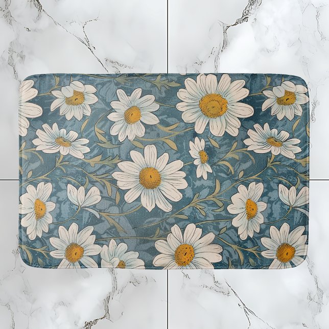 Shasta Daisy Art nouveau Badrumsmatta (Art Nouveau Shasta Daisies Bathmat inspired by William Morris.)