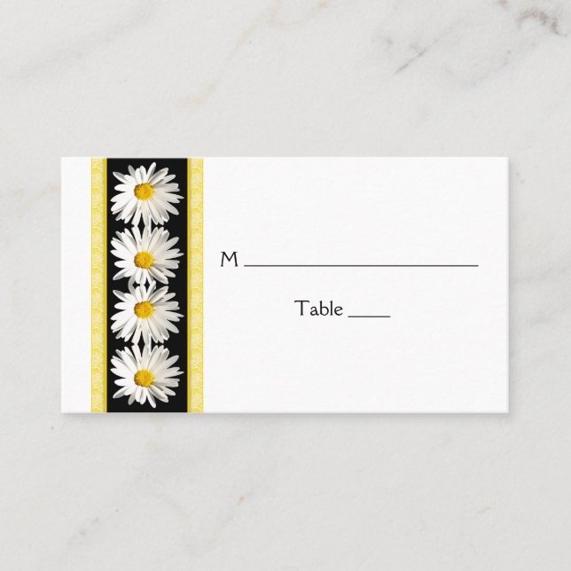 Shasta Daisy Black Guld Bröllop Place Card Placeringskort (Framsida)