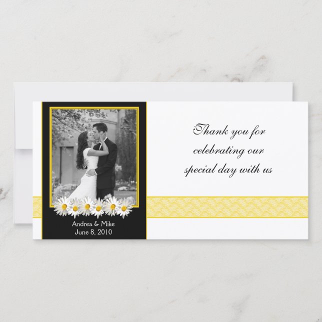 Shasta Daisy Black Guld Bröllop Tack Kort (Framsida)