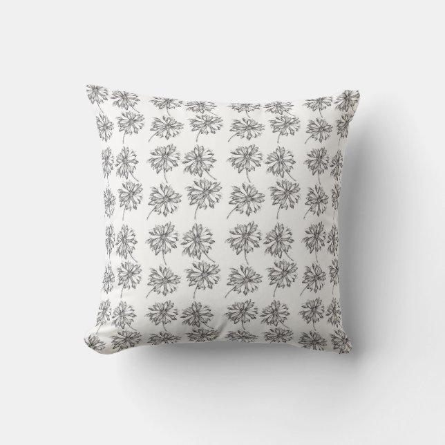 Shasta Daisy Black White Bläck Teckning Art Pillow Kudde (Framsida)