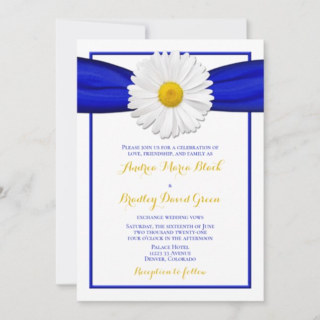 Shasta-Daisy med Blue Ribbon Wedding-inbjudan Inbjudningar (Framsida)