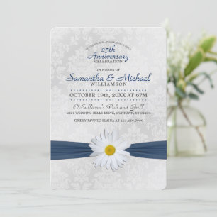Shasta Daisy Navy Blue årsdagsfirande Inbjudningar