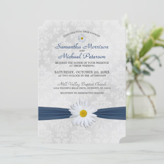 Shasta Daisy Navy Blue Ribbon Wedding bjudande Inbjudningar