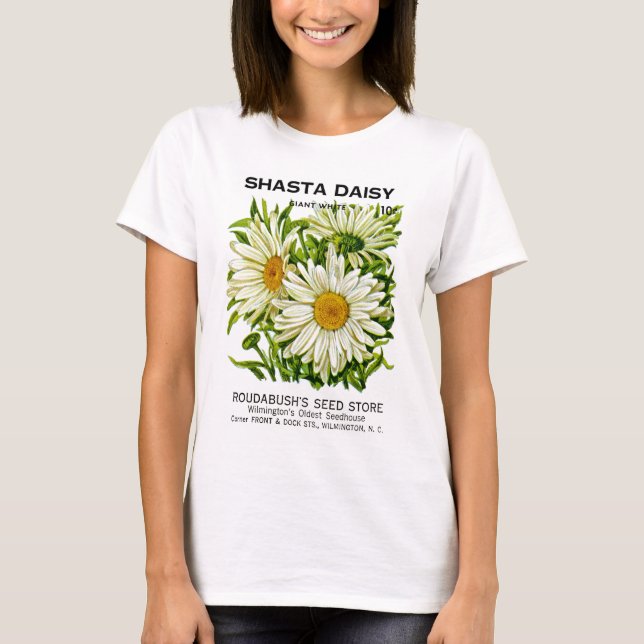 Shasta Daisy Vintage Seed Packet T Shirt (Framsida)