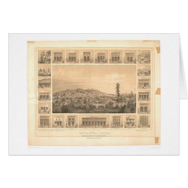 Shasta panorama- karta 1856 (1612A) för CA. Hälsningskort (Framsidan Horizontal)