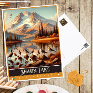Shasta Sjö, Kalifornien Måla Vintage Vykort