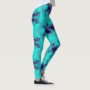 Shattered Aqua och Purple Kaleidoscope Leggings