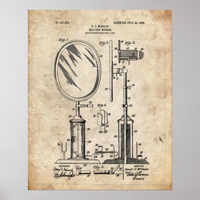 Shaving Spegel Patent Poster (Framsidan)