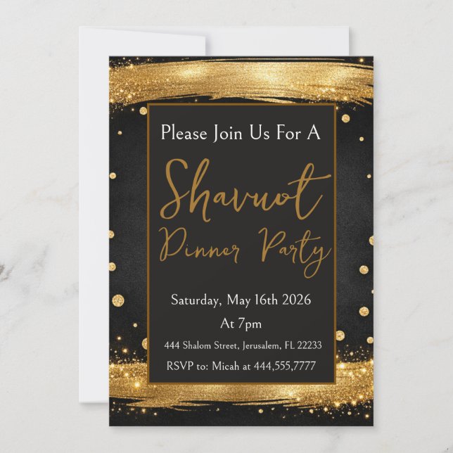 Shavuot Middagsparty Guld Svart Lyx Modern Inbjudningar (Framsida)